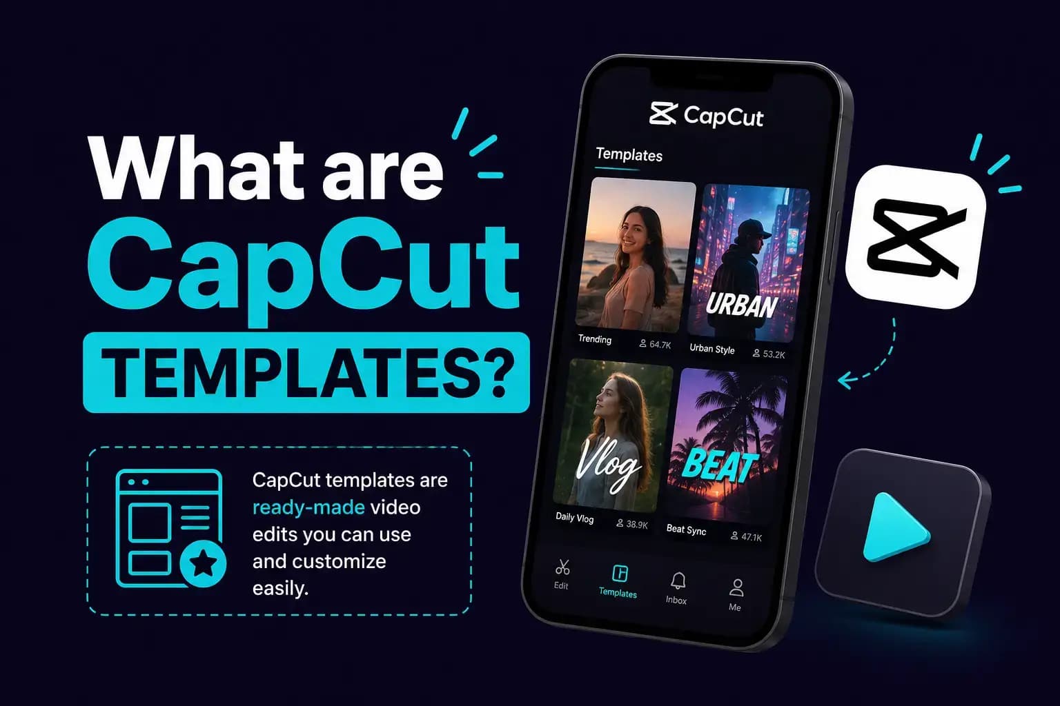 What are CapCut templates — CapCut templates gallery on a phone screen showing Trending, Urban Style, Daily Vlog, and Beat Sync ready-made templates